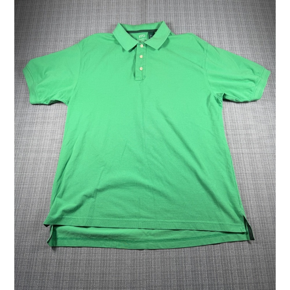Sto Performance Polo Shirt Mens Large Green Cotton Side Slit High Low Hem Tennis